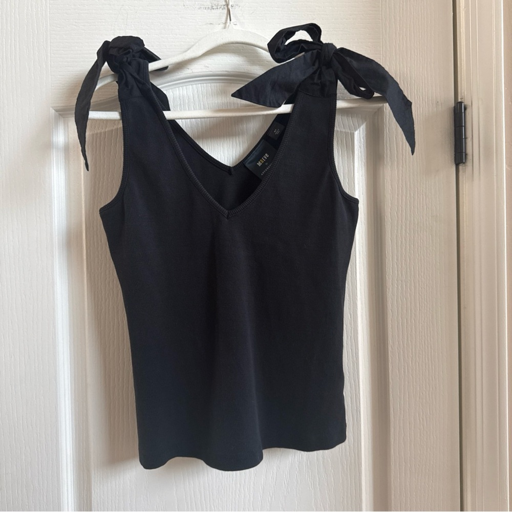 Maeve Anthropologie Shoulder Tie V-Neck Tank Top - Black